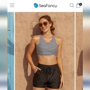 SeaFancy NWT(in packaging) Striped Sporty Bikini Top&High-Waist Boy Shorts